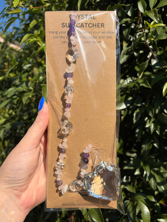 Rose Quartz & Amethyst | Large Heart Sun Catcher