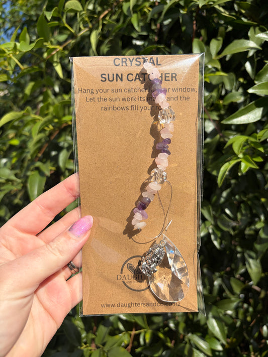 Rose Quartz & Amethyst | Tear Drop Sun Catcher