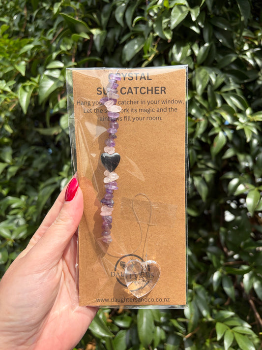 Amethyst, Rose Quartz & Hematite | Heart Sun Catcher