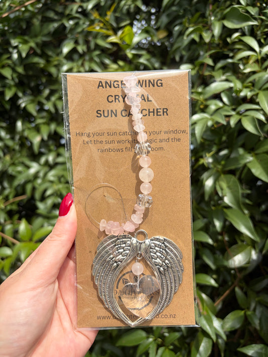Rose Quartz | Angel Wing Heart Sun Catcher