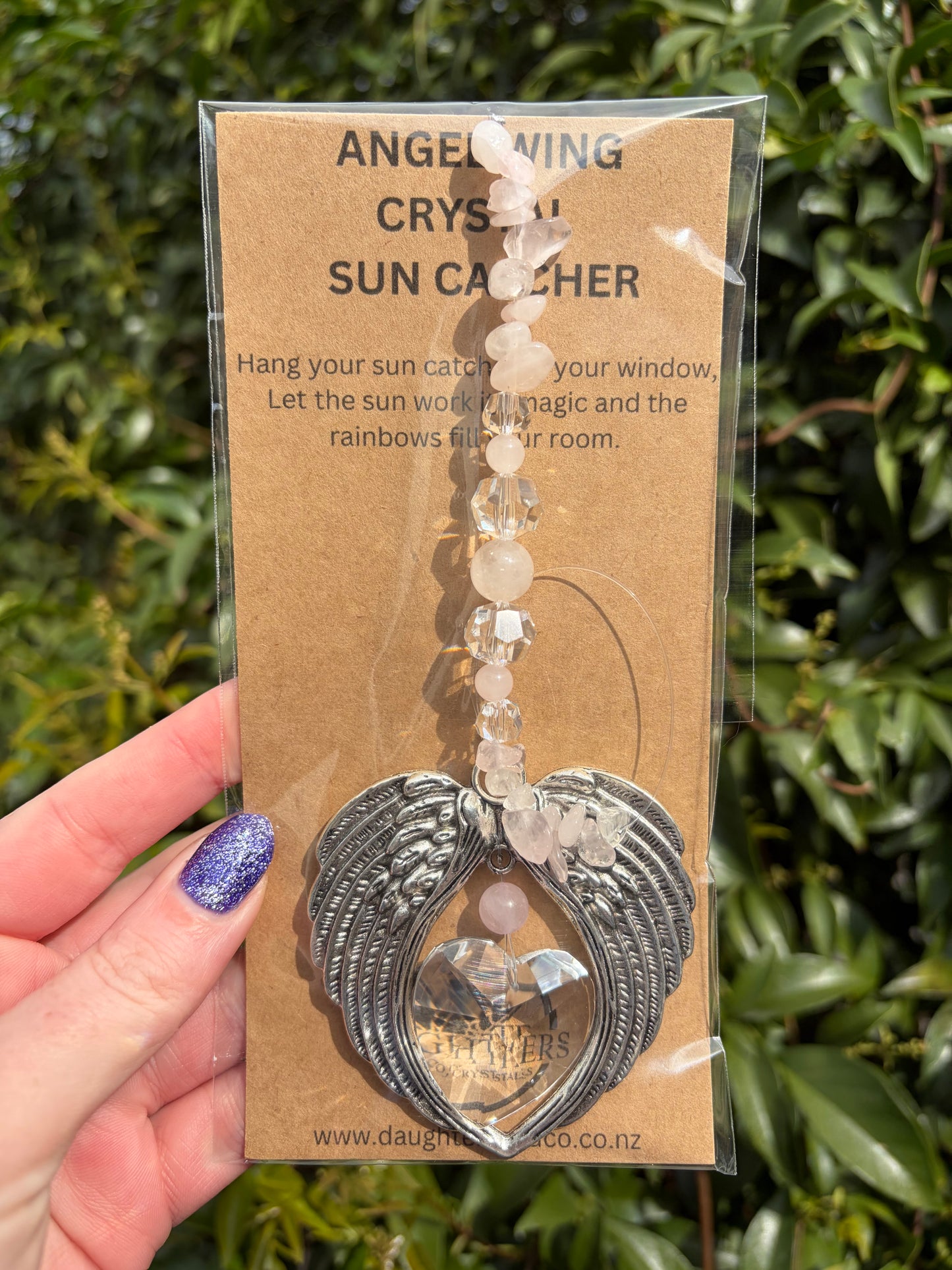 Rose Quartz | Angel Wing Heart Sun Catcher