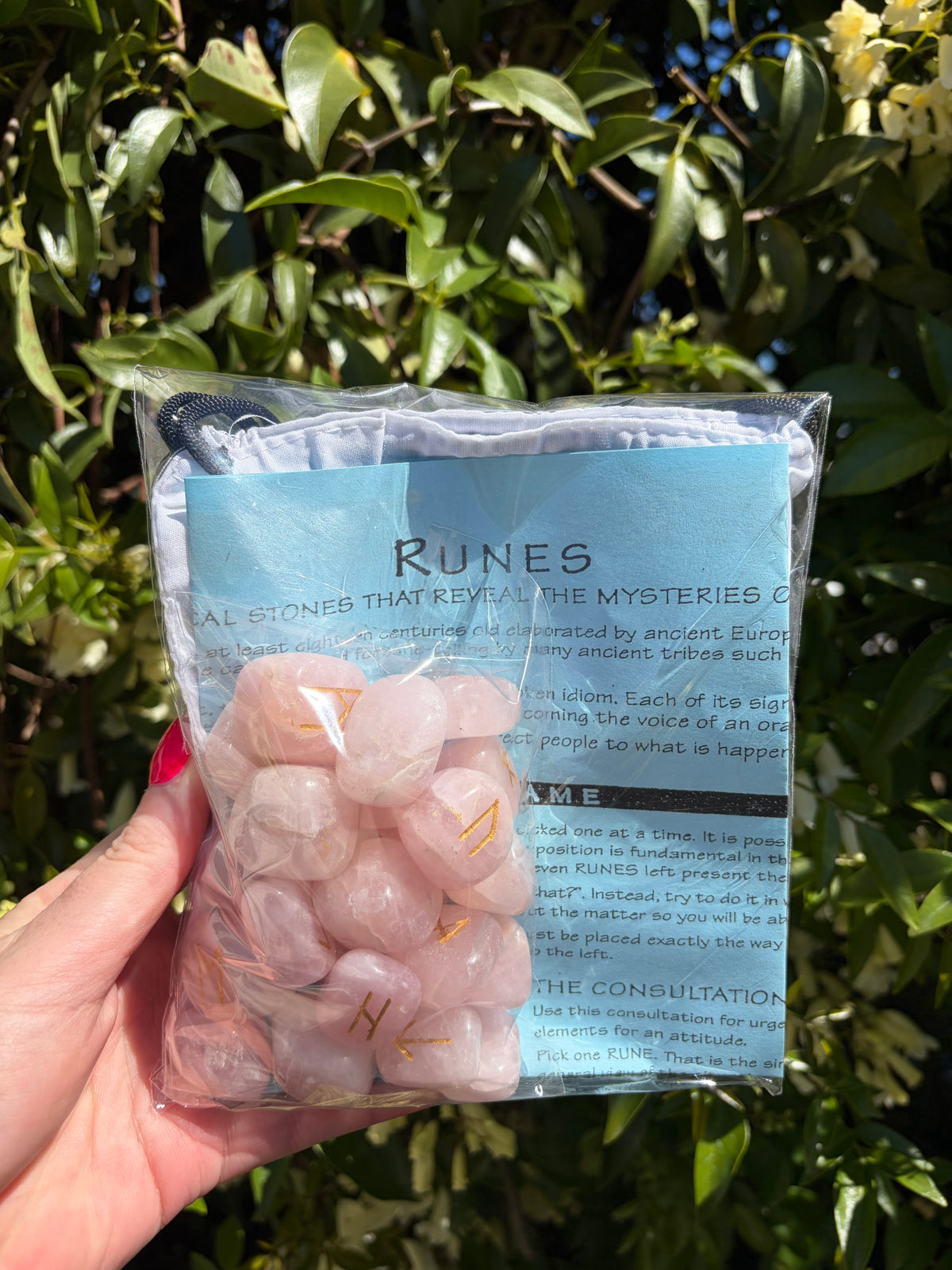 Rose Quartz Crystal Rune Set