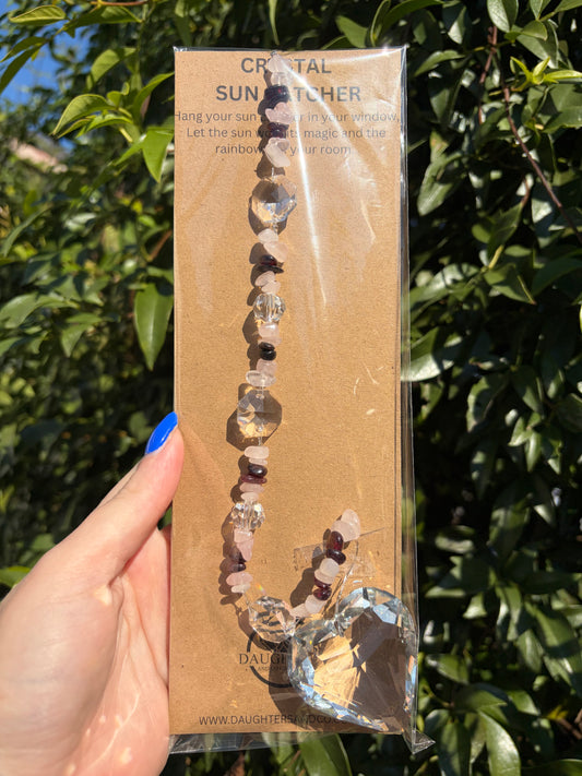 Rose Quartz & Garnet | Large Heart Sun Catcher