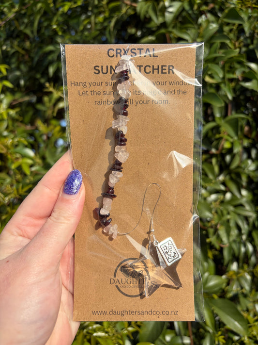 Rose Quartz & Garnet | Star Sun Catcher