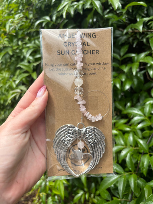 Rose Quartz | Angel Wing Heart Sun Catcher