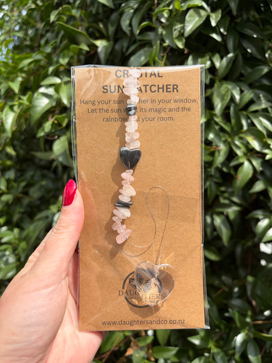 Rose Quartz & Hematite | Heart Sun Catcher
