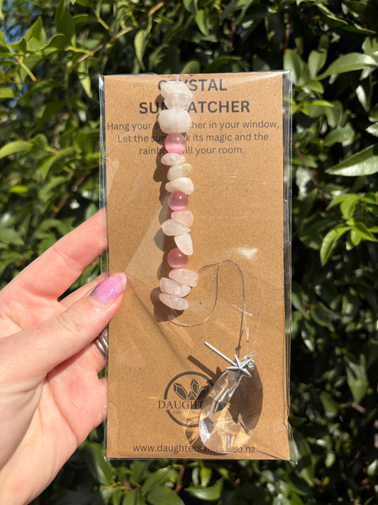 Rose Quartz & Pink Cats Eye | Tear Drop Sun Catcher
