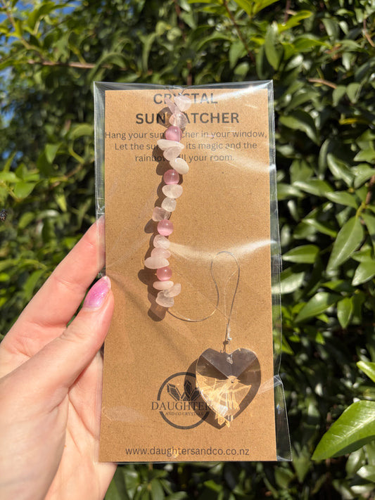 Rose Quartz & Pink Cats Eye | Heart Sun Catcher