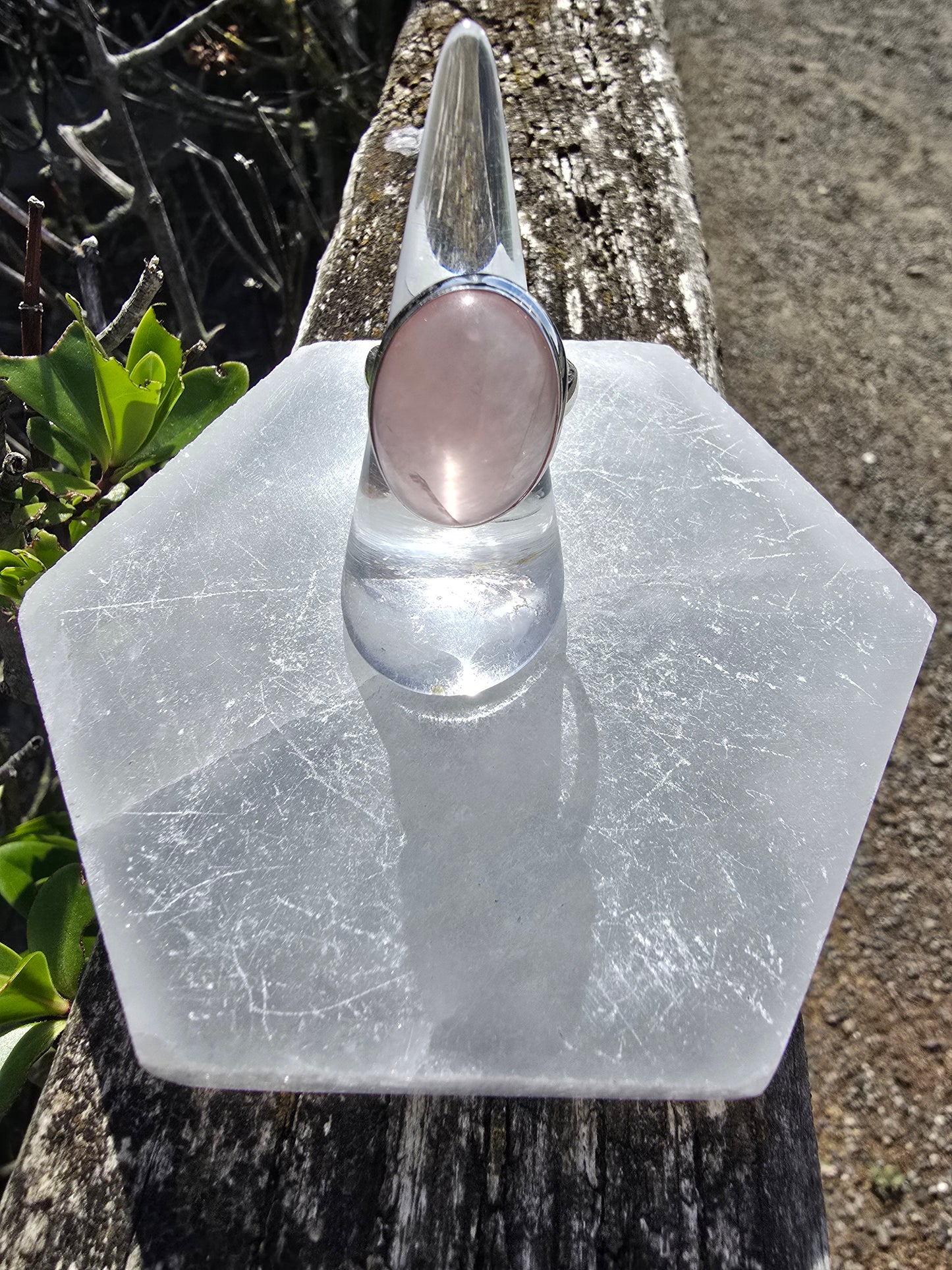 Rose Quartz | Polished Sterling Silver Adjustable Ring C