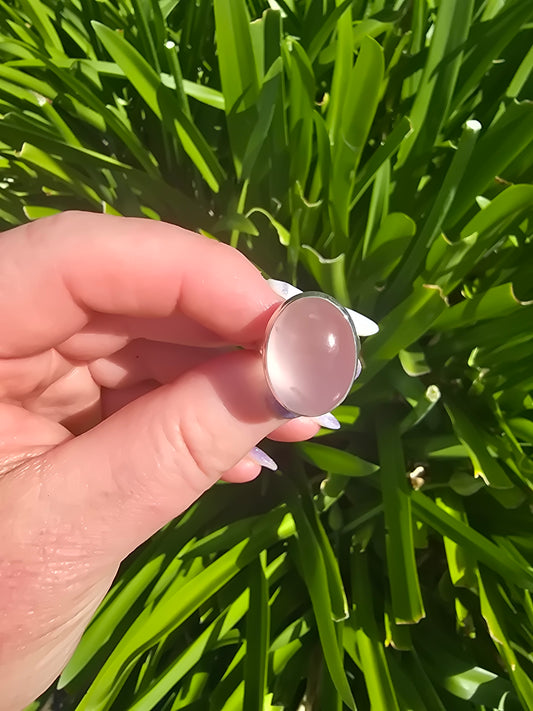 Rose Quartz | Polished Sterling Silver Adjustable Ring C