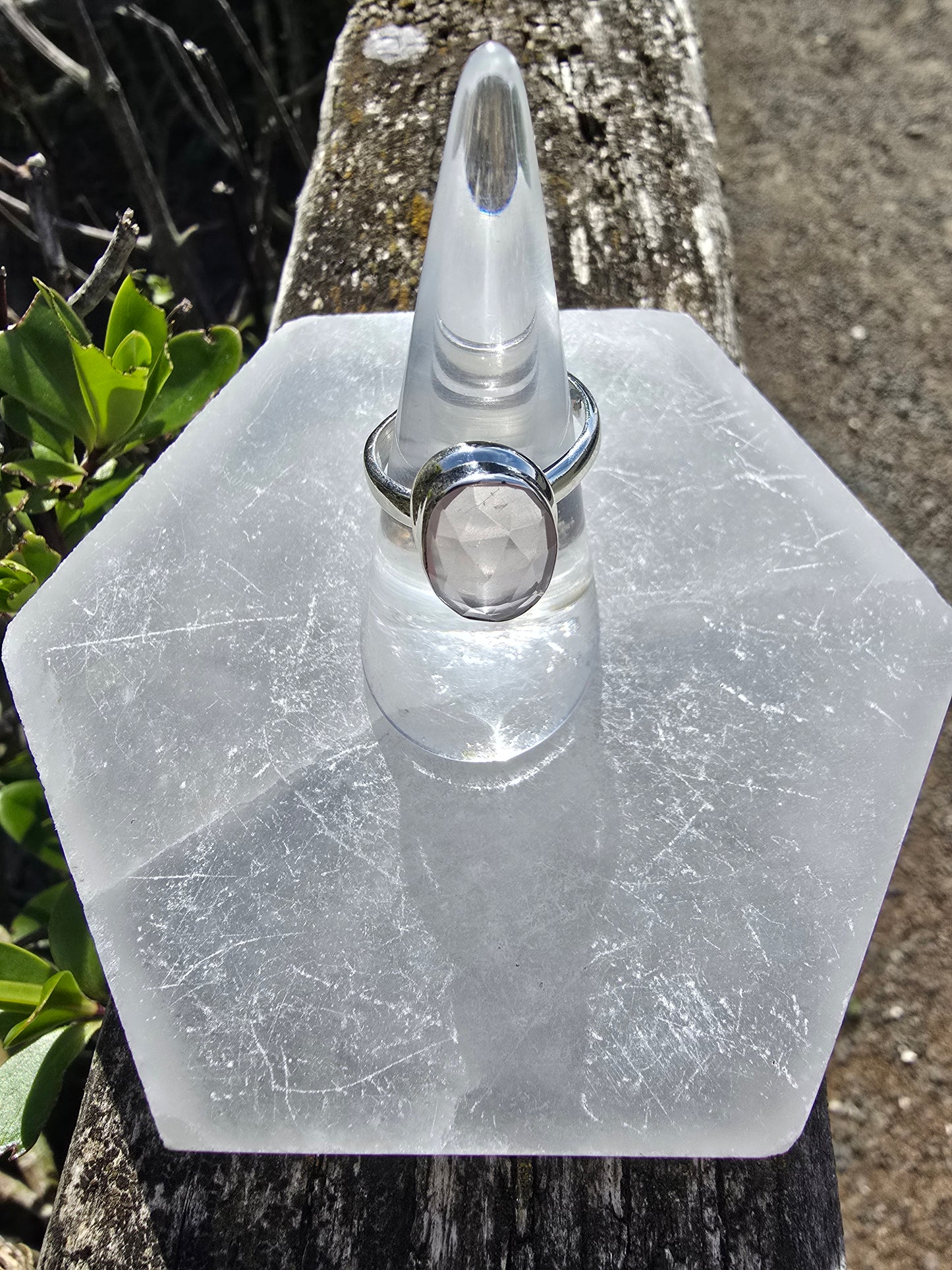 Rose Quartz | Rose Cut Sterling Silver Adjustable Ring A