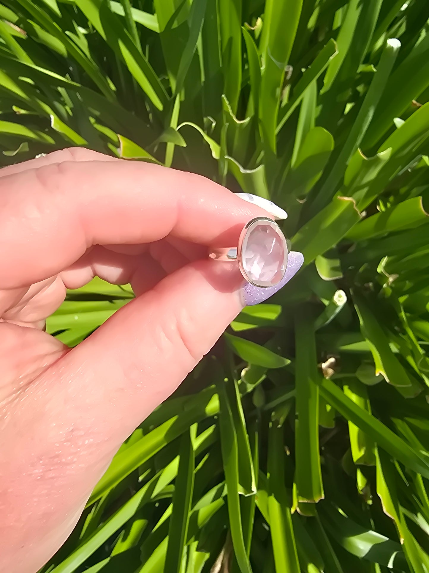 Rose Quartz | Rose Cut Sterling Silver Adjustable Ring A