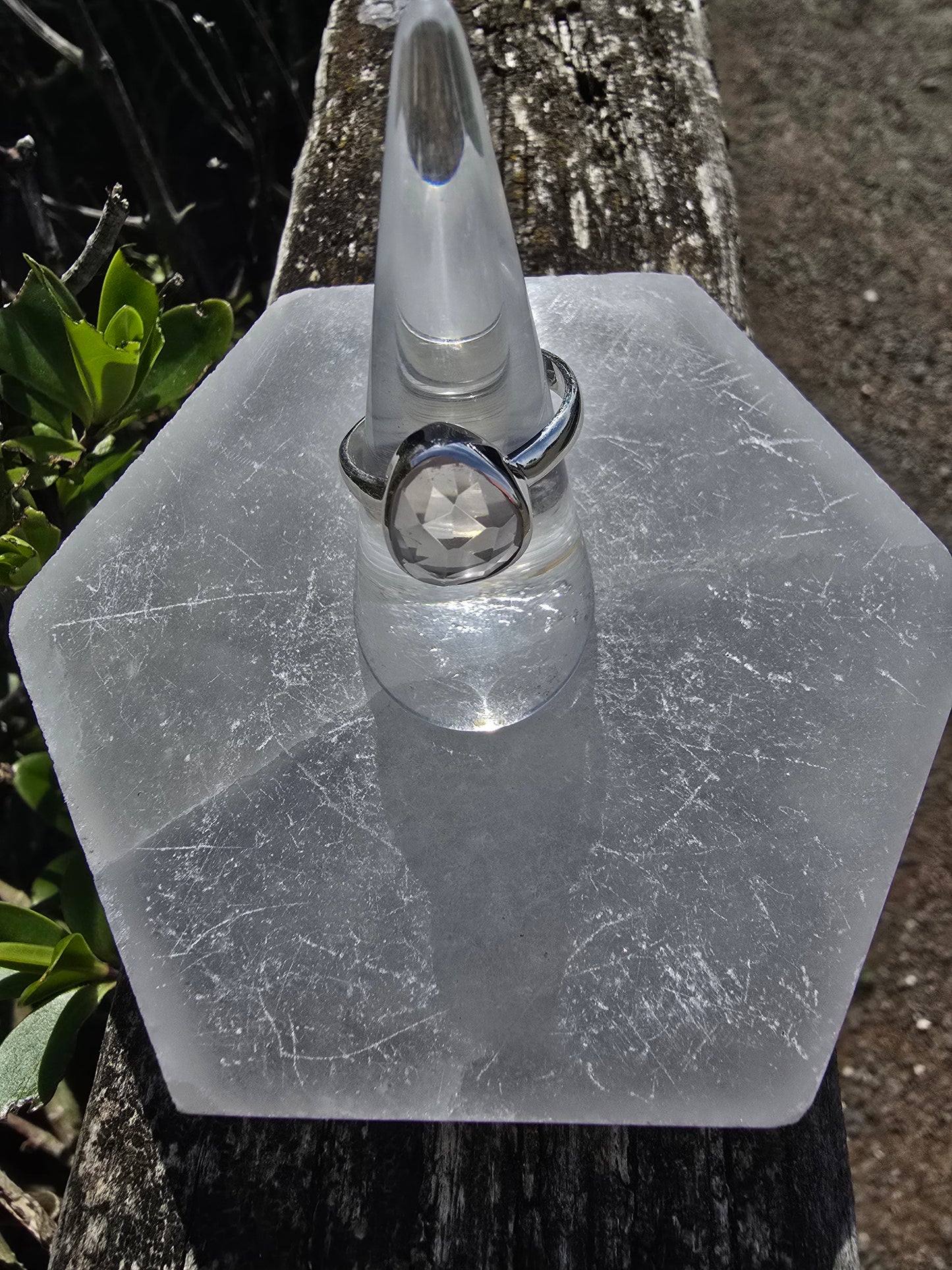 Rose Quartz | Rose Cut Sterling Silver Adjustable Ring B