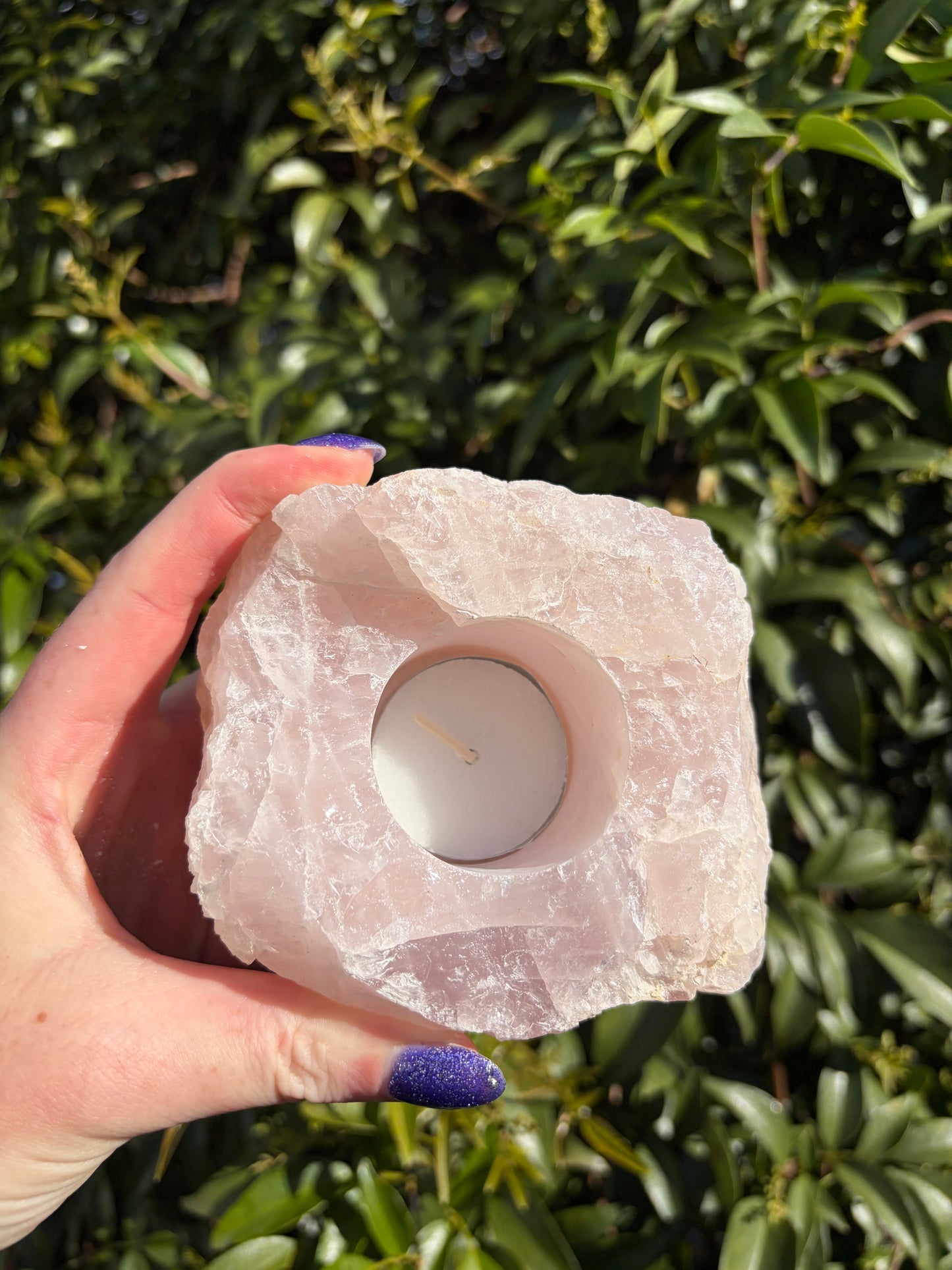 Rose Quartz Rough Candle Holder A