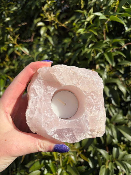 Rose Quartz Rough Candle Holder A