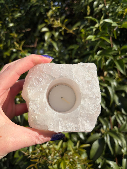 Rose Quartz Rough Candle Holder B