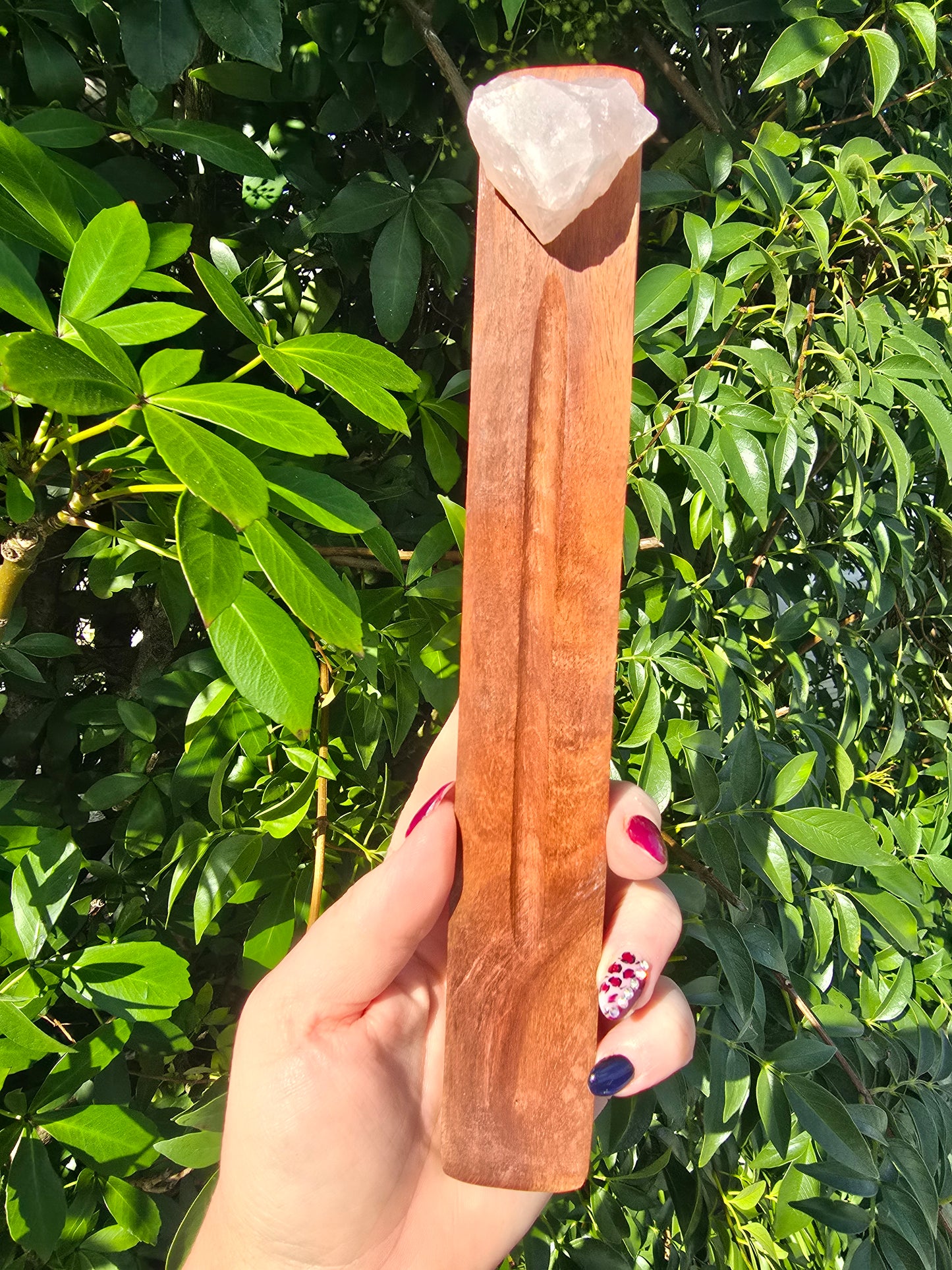Rose Quartz Rough | Wooden Incense Holder