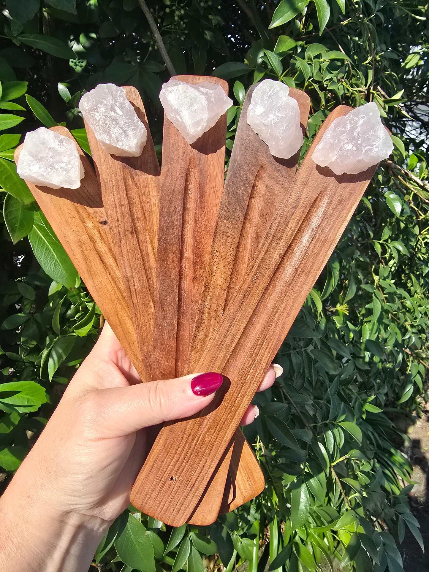 Rose Quartz Rough | Wooden Incense Holder