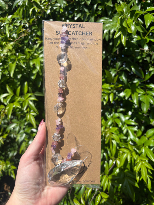 Rose Quartz, Strawberry Quartz & Amethyst | Large Tear Drop Sun Catcher