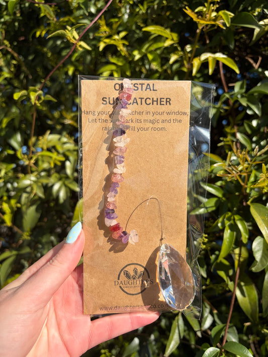 Rose Quartz, Strawberry Quartz & Amethyst | Tear Drop Sun Catcher