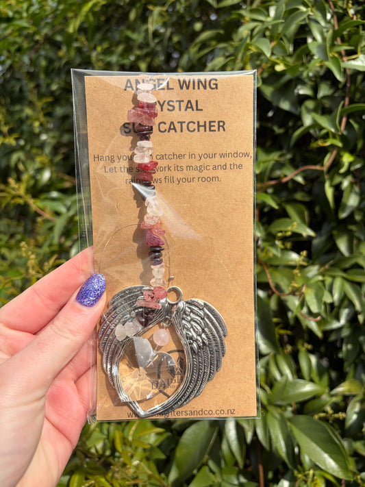 Rose Quartz, Strawberry Quartz & Garnet | Angel Wing Heart Sun Catcher