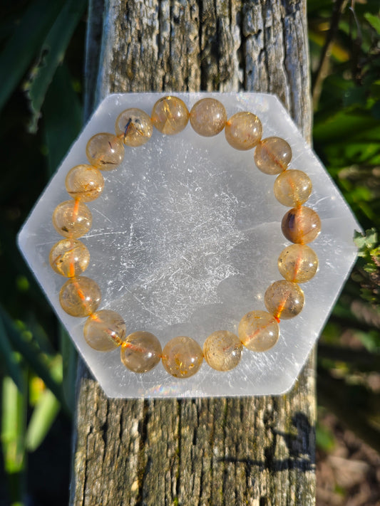 Rutilated Quartz | Round Bead Bracelet 10 mm