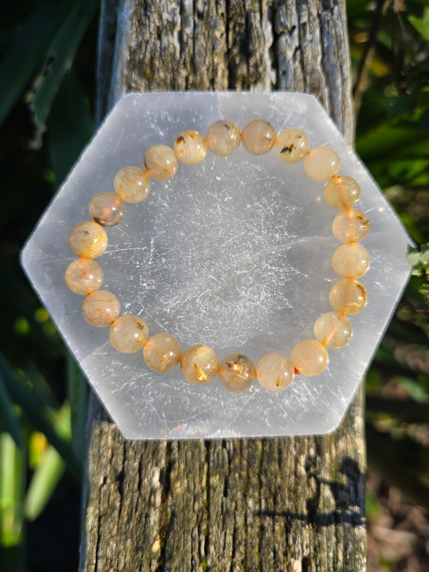 Rutilated Quartz | Round Bead Bracelet 8 mm