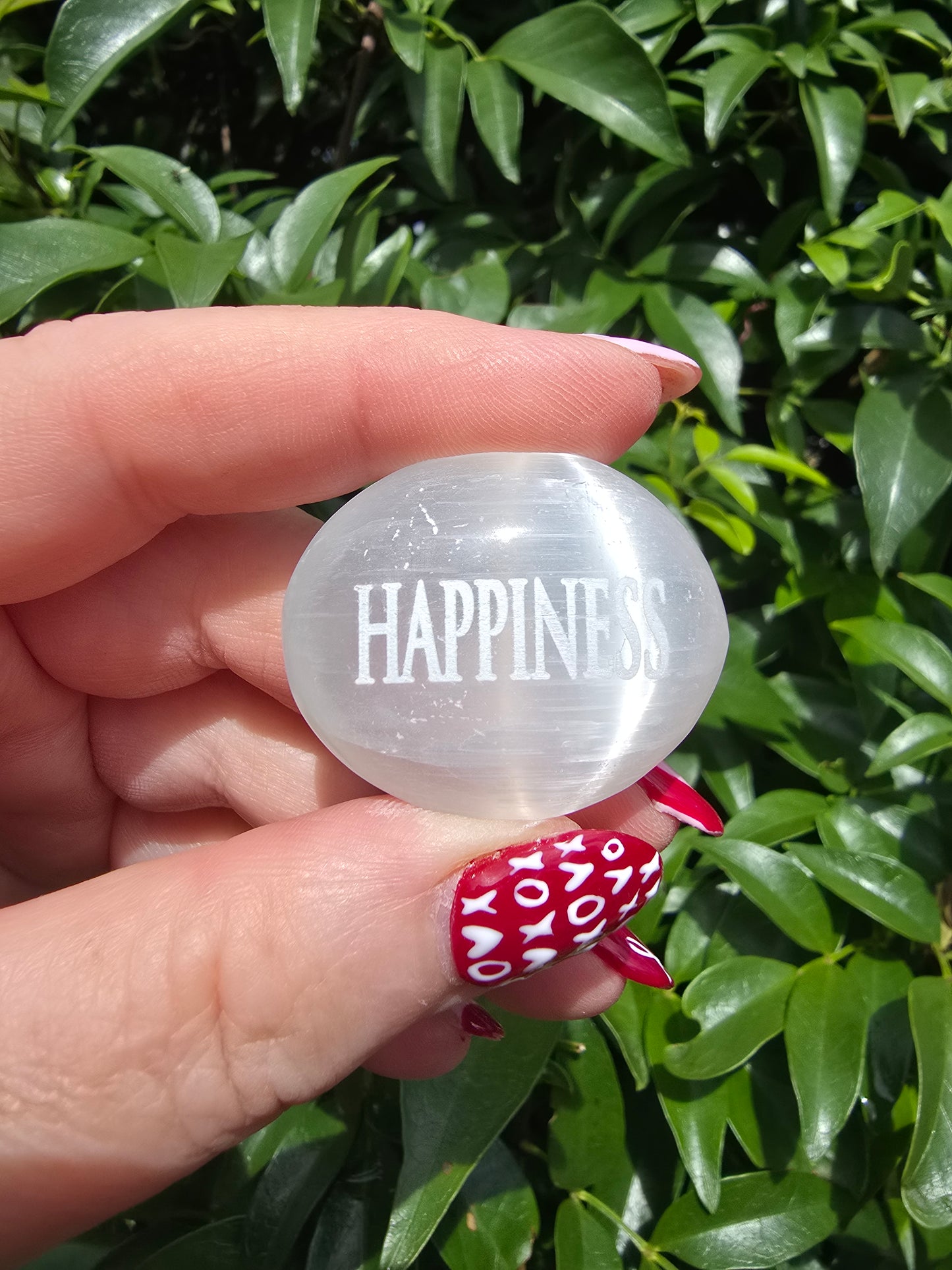 Selenite Mini Palm Stone | HAPPINESS