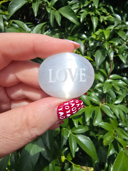 Selenite Mini Palm Stone | LOVE