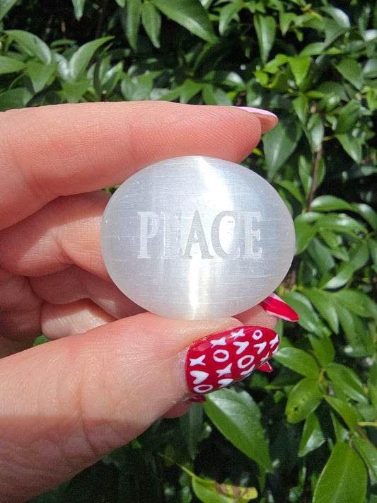 Selenite Mini Palm Stone | PEACE