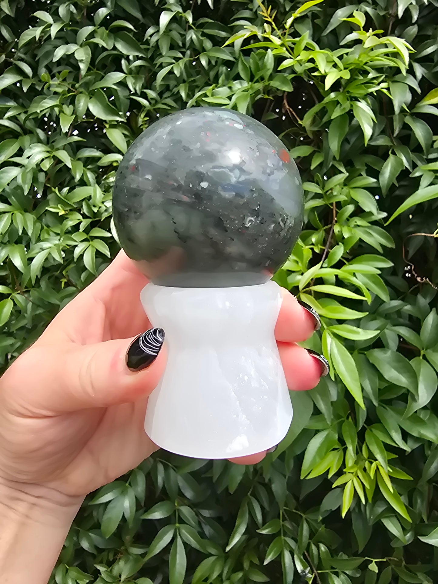 Selenite Polished Sphere Stand