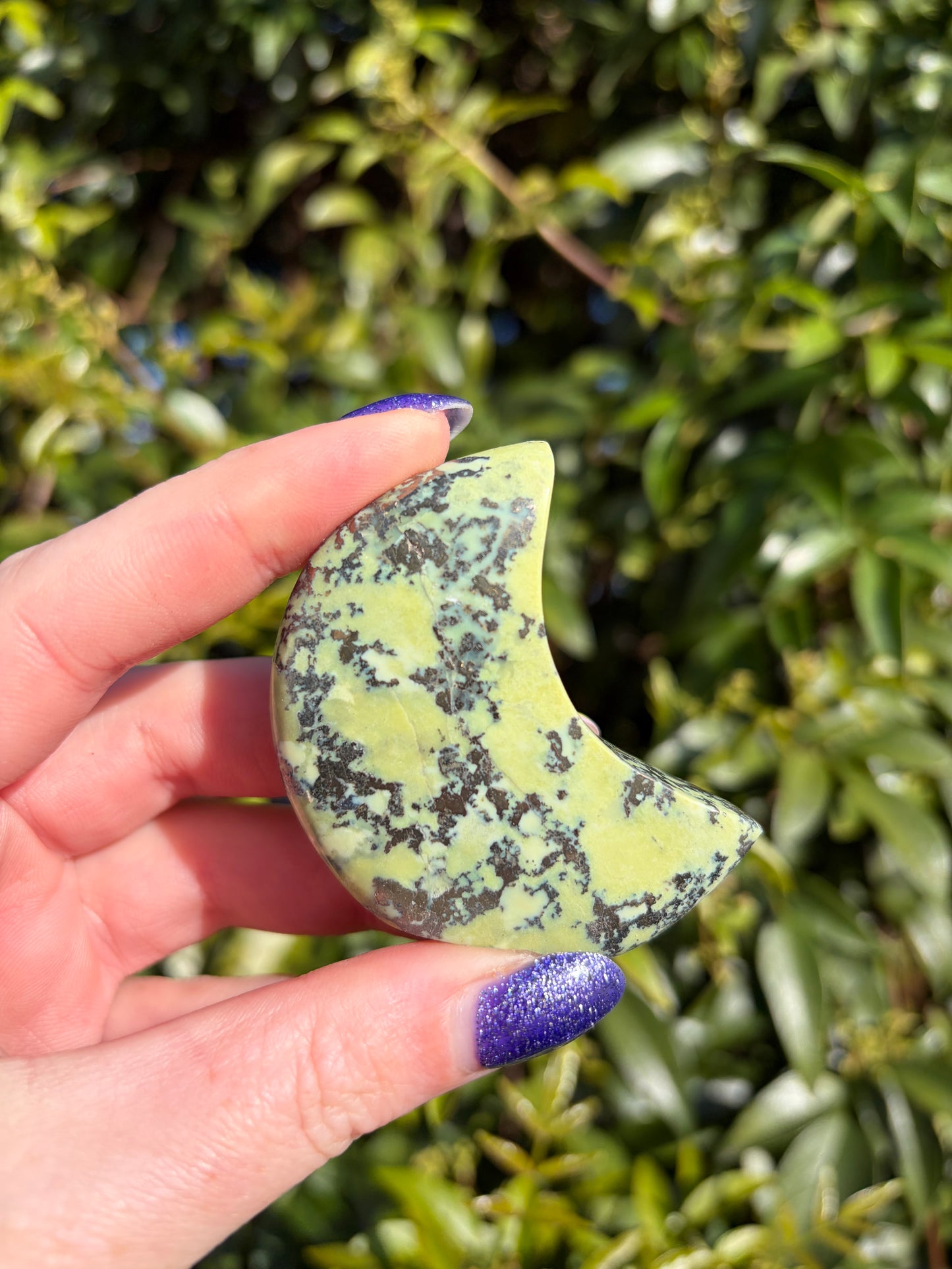 Serpentine & Pyrite Self Standing Moon A