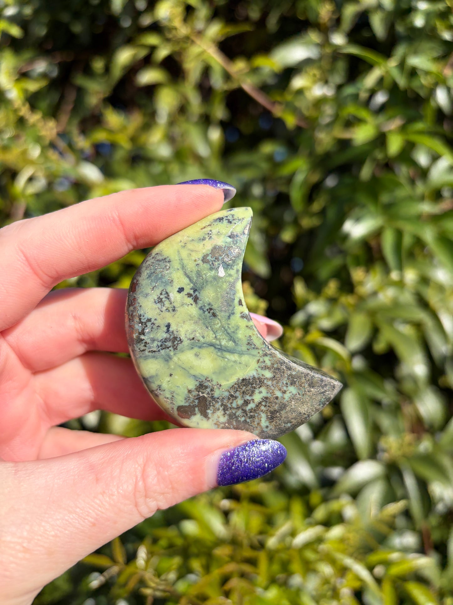 Serpentine & Pyrite Self Standing Moon C