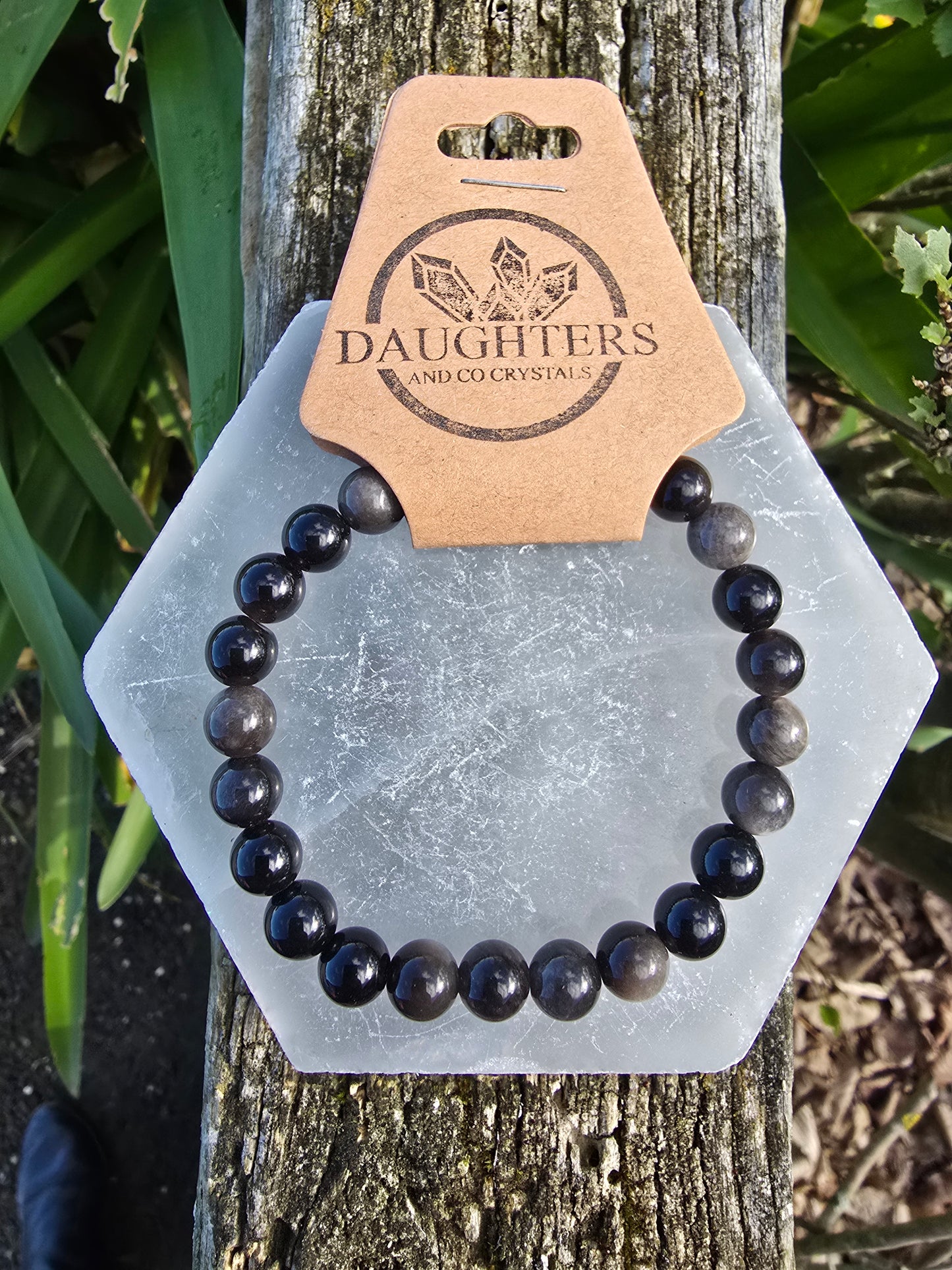 Silver Sheen Obsidian | Round Bead Bracelet 8 mm