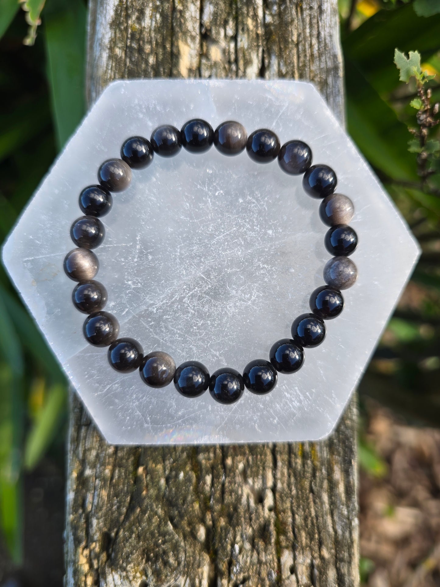 Silver Sheen Obsidian | Round Bead Bracelet 8 mm