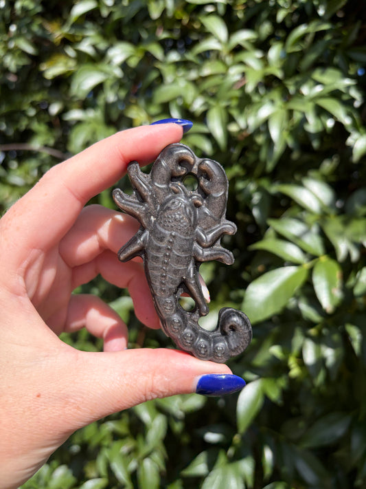 Silver Sheen Obsidian Scorpion Carving
