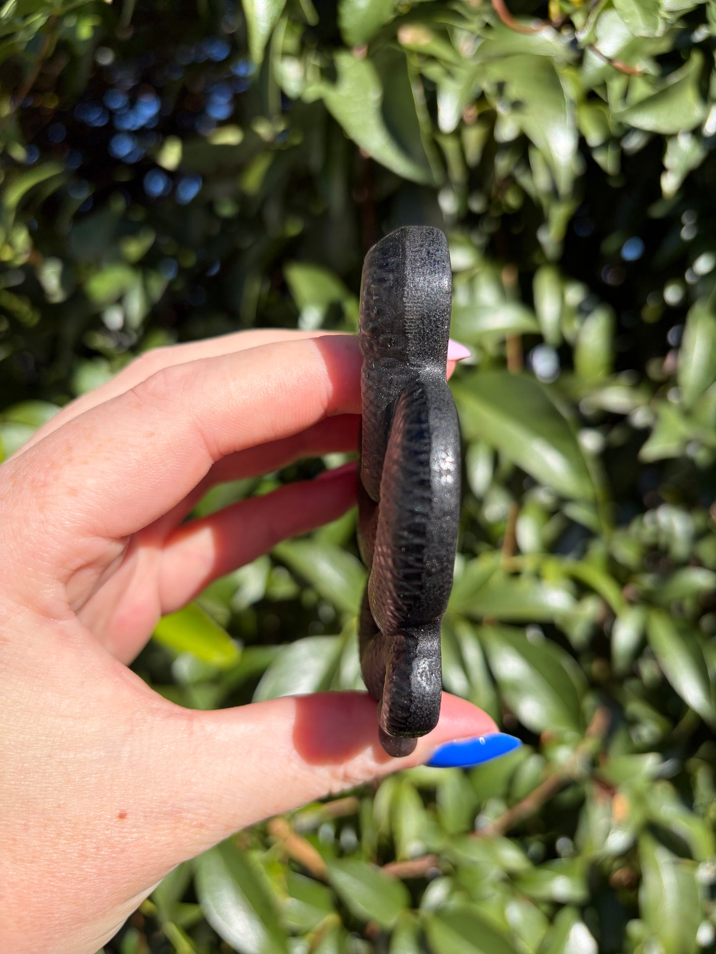 Silver Sheen Obsidian Snake Carving