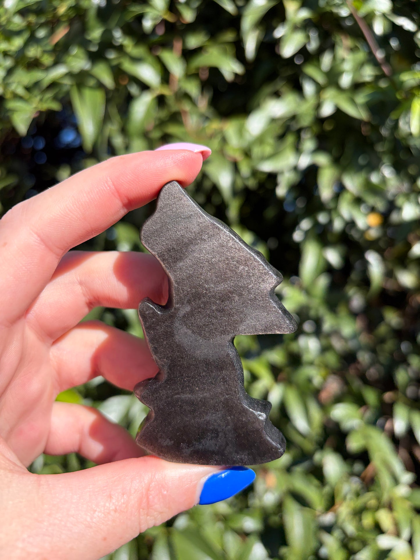 Silver Sheen Obsidian Wolf Carving