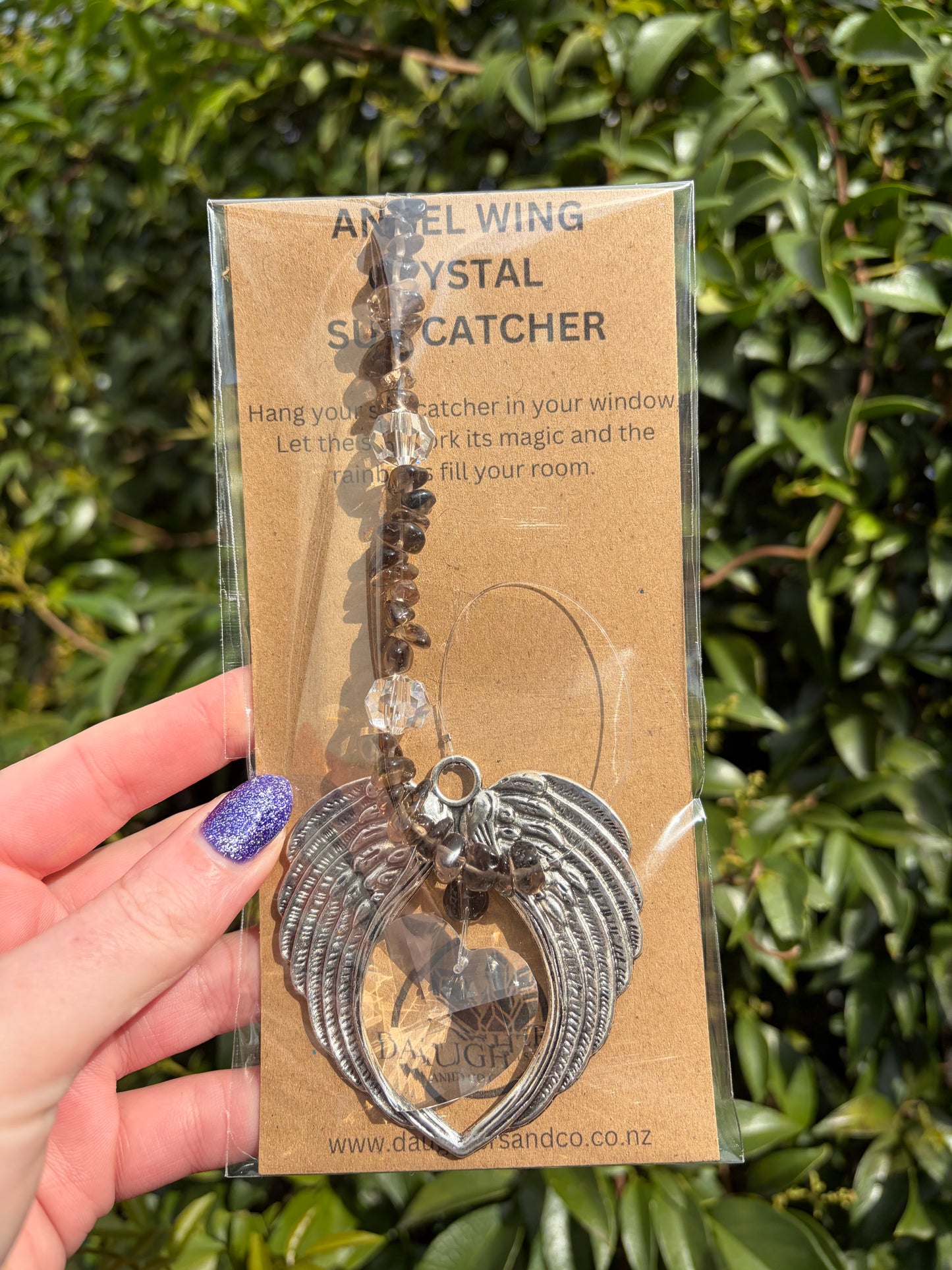 Smoky Quartz | Angel Wing Heart Sun Catcher