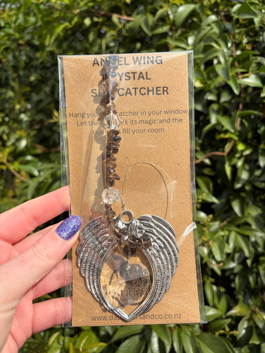 Smoky Quartz | Angel Wing Heart Sun Catcher