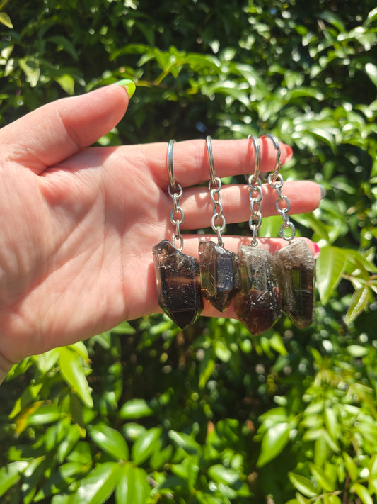 Smoky Quartz Polished Point Keyring