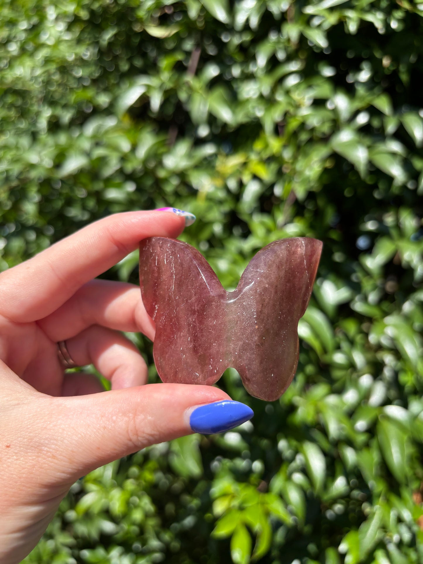 Strawberry Quartz Carved Butterfly B