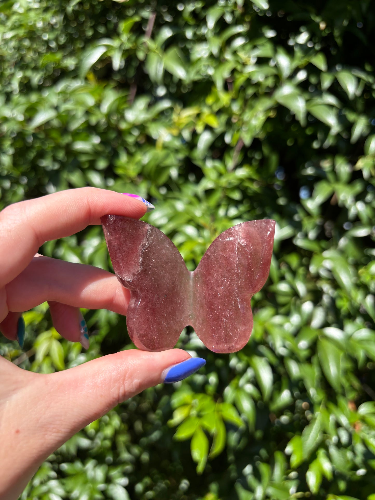 Strawberry Quartz Carved Butterfly B