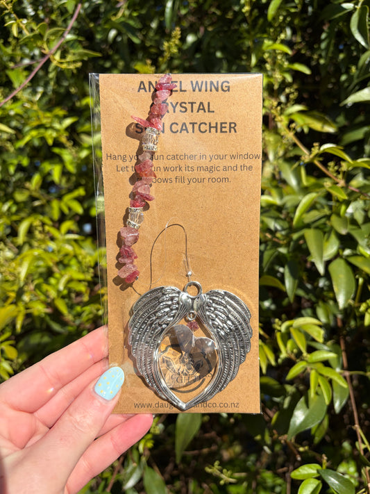 Strawberry Quartz | Angel Wing Heart Sun Catcher