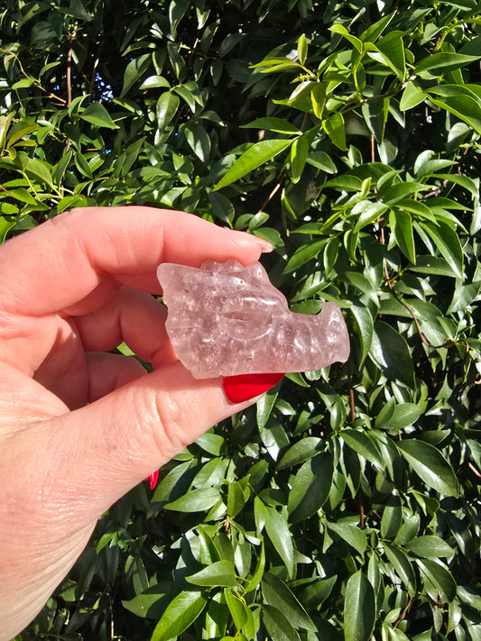 Strawberry Quartz Dragon Head Skull