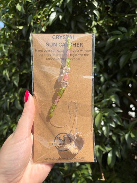 Peridot & Strawberry Quartz | Heart Sun Catcher