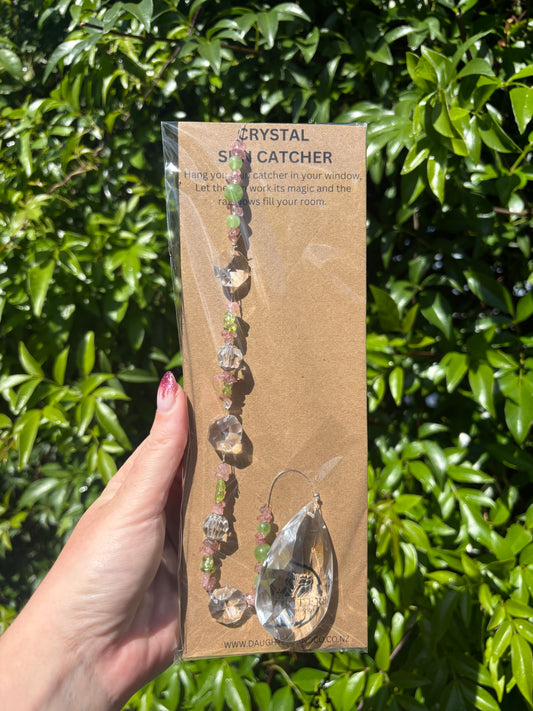 Strawberry Quartz & Peridot | Large Tear Drop Sun Catcher