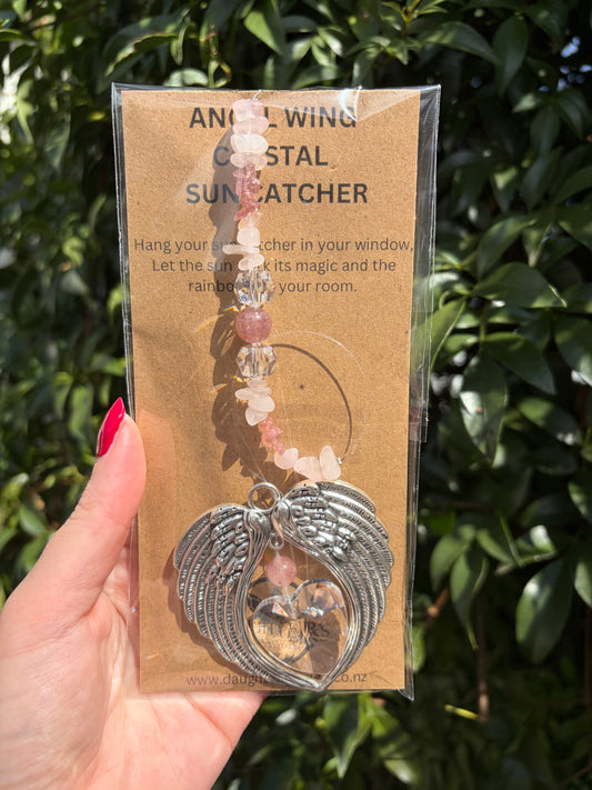 Rose Quartz & Strawberry Quartz | Angel Wing Heart Sun Catcher