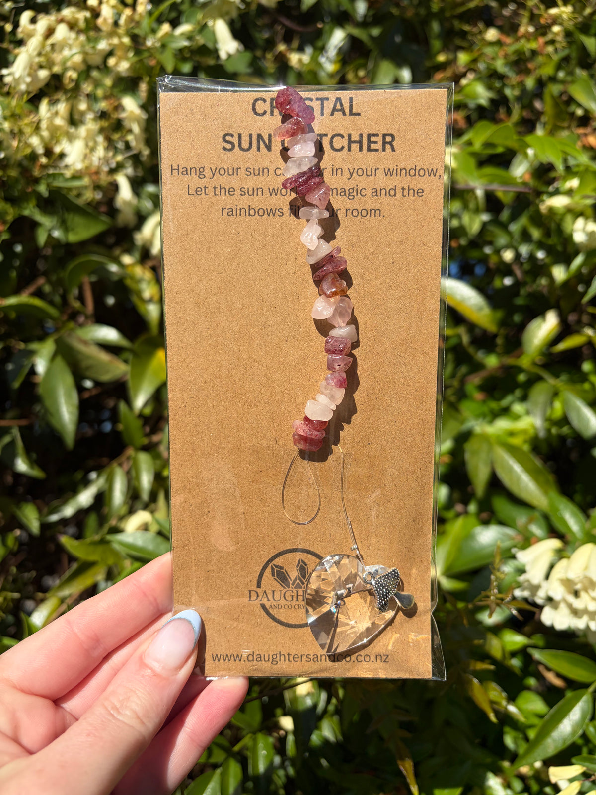 Strawberry Quartz & Rose Quartz | Heart Sun Catcher