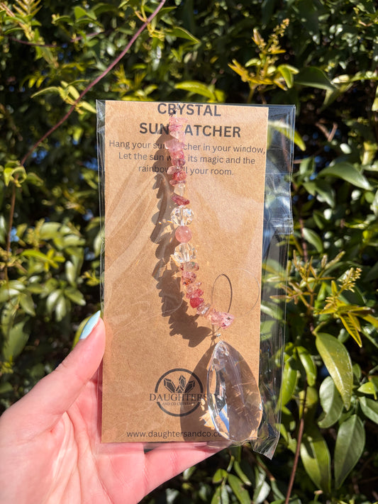 Strawberry Quartz | Tear Drop Sun Catcher